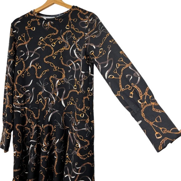 Zara Chain Print Long Sleeve A-Line Mini Dress - Picture 5 of 10